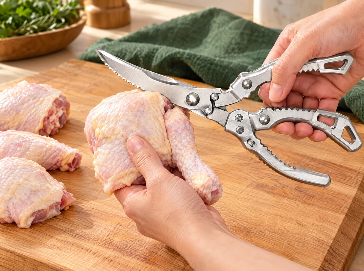 Ilustración de las tijeras preparando pollo por las articulaciones