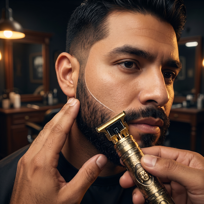 Marcando la línea de la barba con la patillera Buda