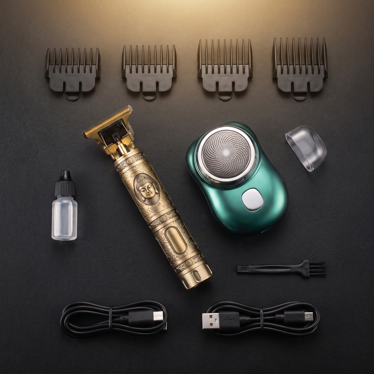 Contenido de la caja: patillera, Mini Shaver, 4 peines, aceite, cables y cepillo